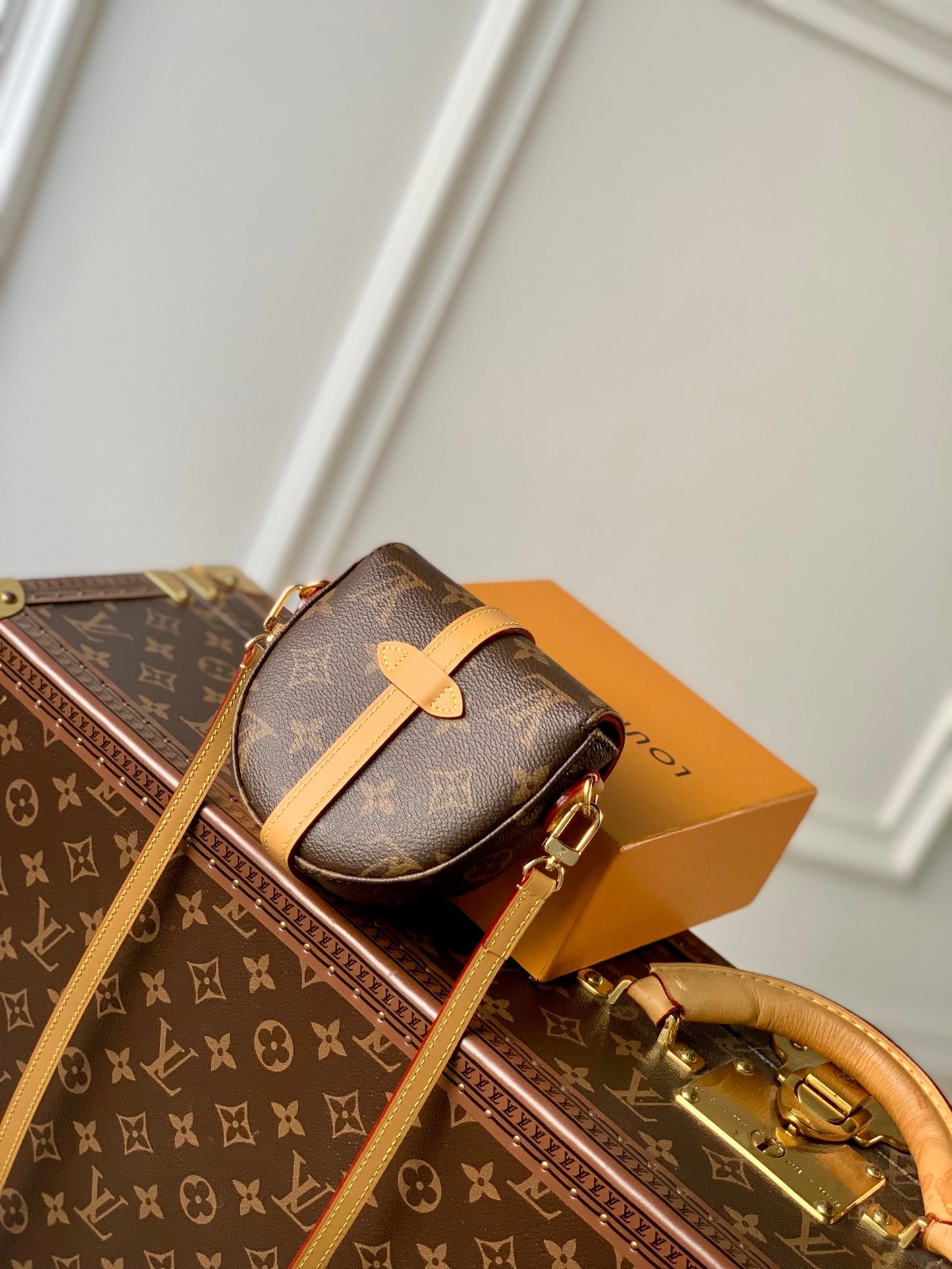Louis Vuitton Vintage Brown Monogram Saddle Crossbody Bag with Buckle