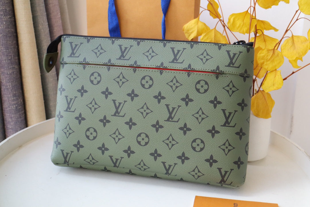 Louis Vuitton Olive Green Monogram Print Canvas Zippered Clutch Pouch