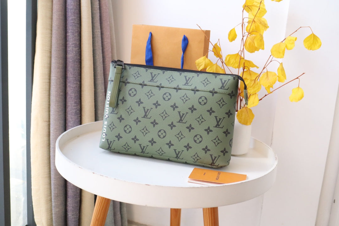 Louis Vuitton Olive Green Monogram Print Canvas Zippered Clutch Pouch