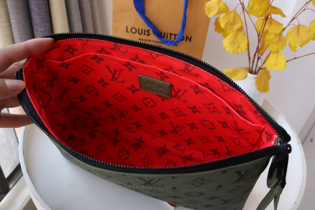 Louis Vuitton Olive Green Monogram Print Canvas Zippered Clutch Pouch