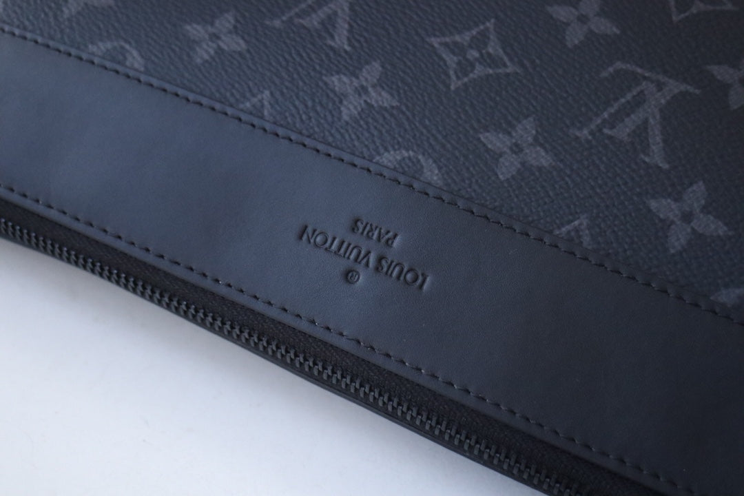 Louis Vuitton Elegant Black Monogram Pattern Zippered Pouch Clutch Bag