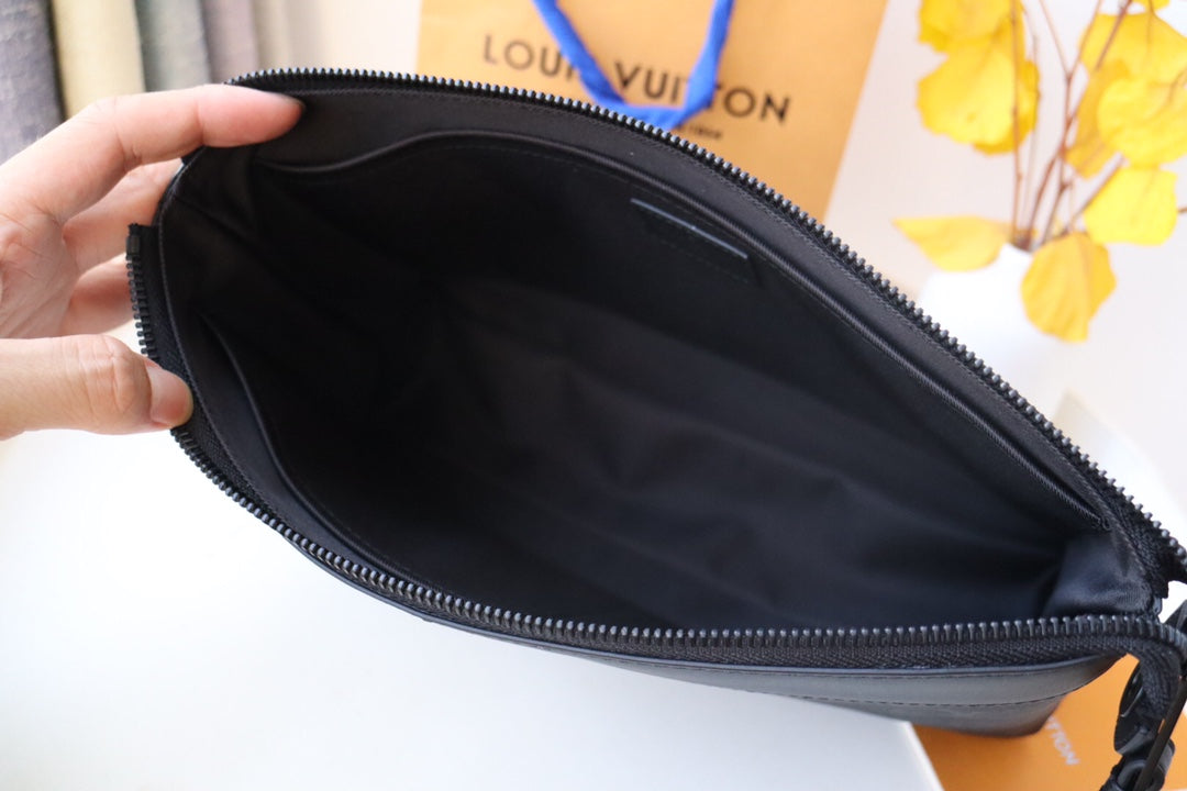 Louis Vuitton Elegant Black Monogram Pattern Zippered Pouch Clutch Bag
