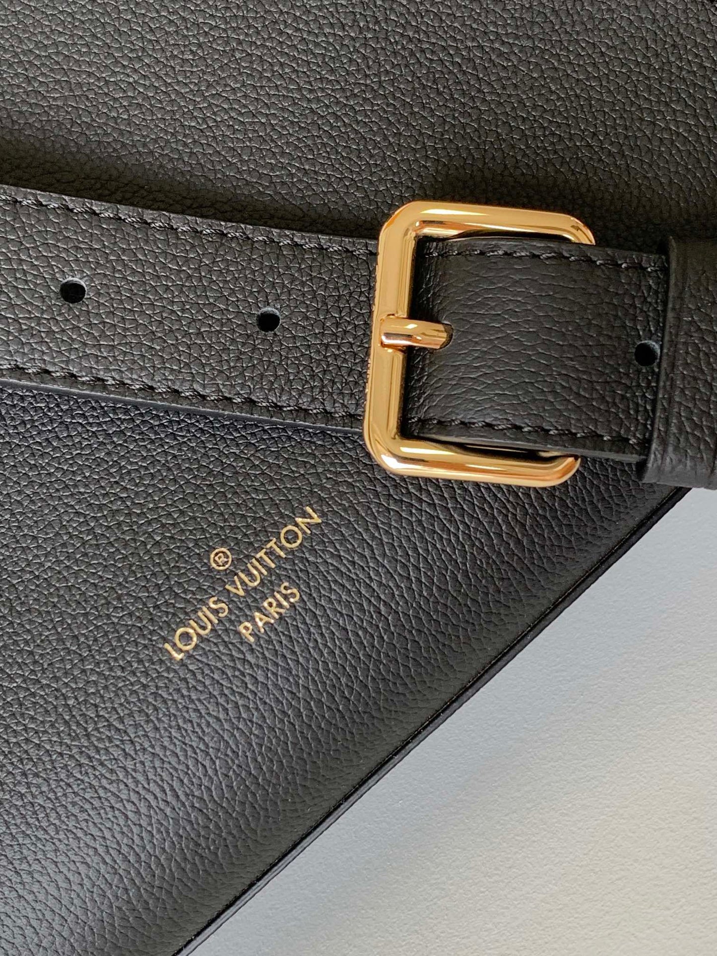 Louis Vuitton Black Textured Leather Top Handle Tote Bag with Gold Hardware