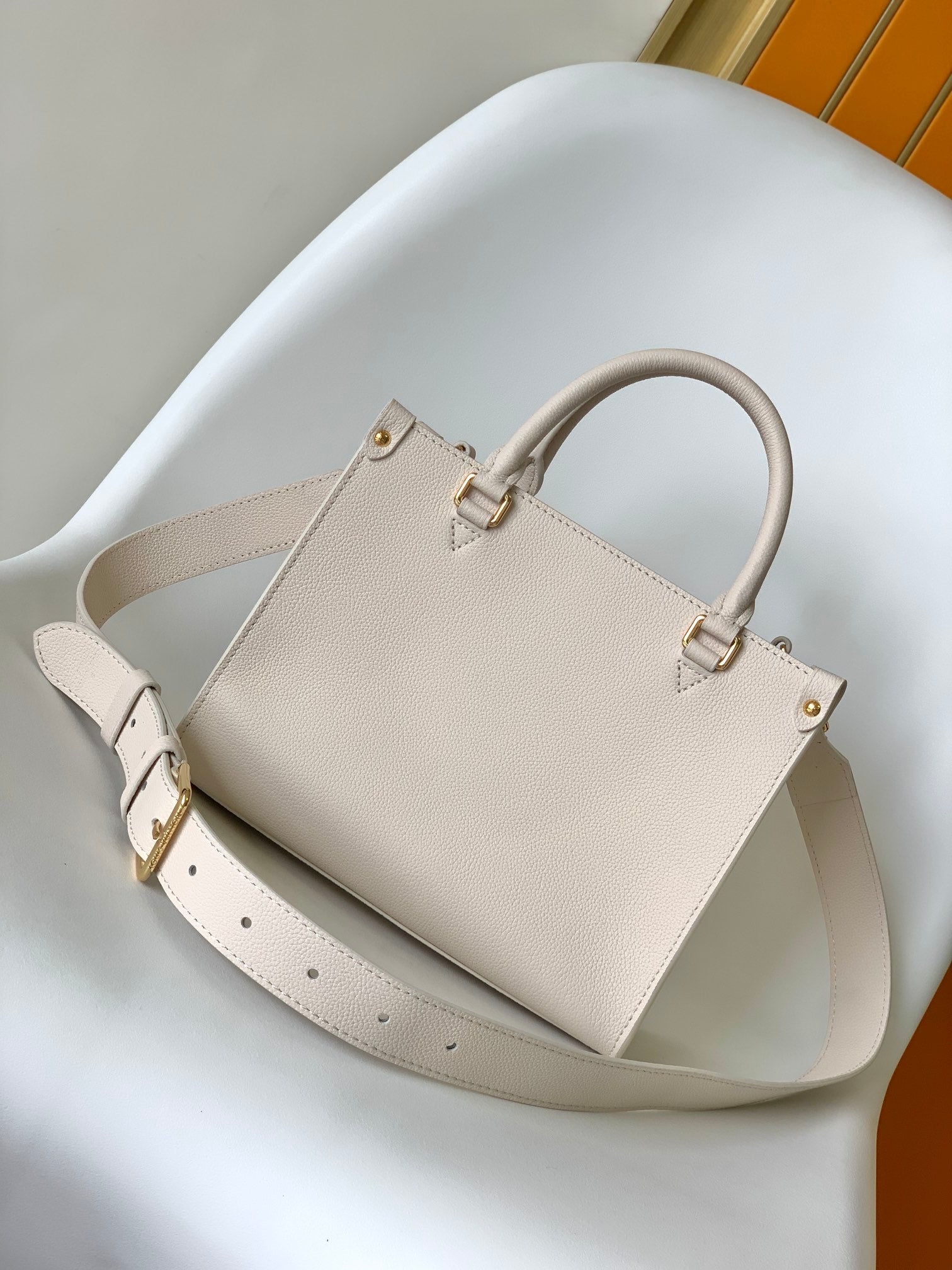 Louis Vuitton Off-White Structured Leather Tote Bag with Gold Hardware