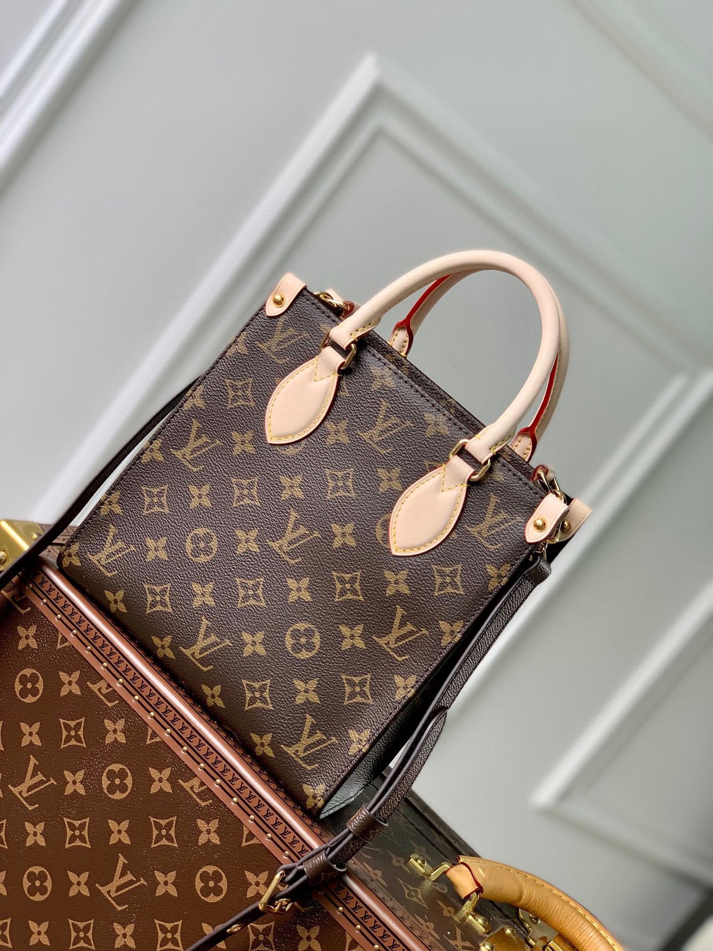 Louis Vuitton Classic Monogram Canvas Mini Tote Bag with Leather Top Handles