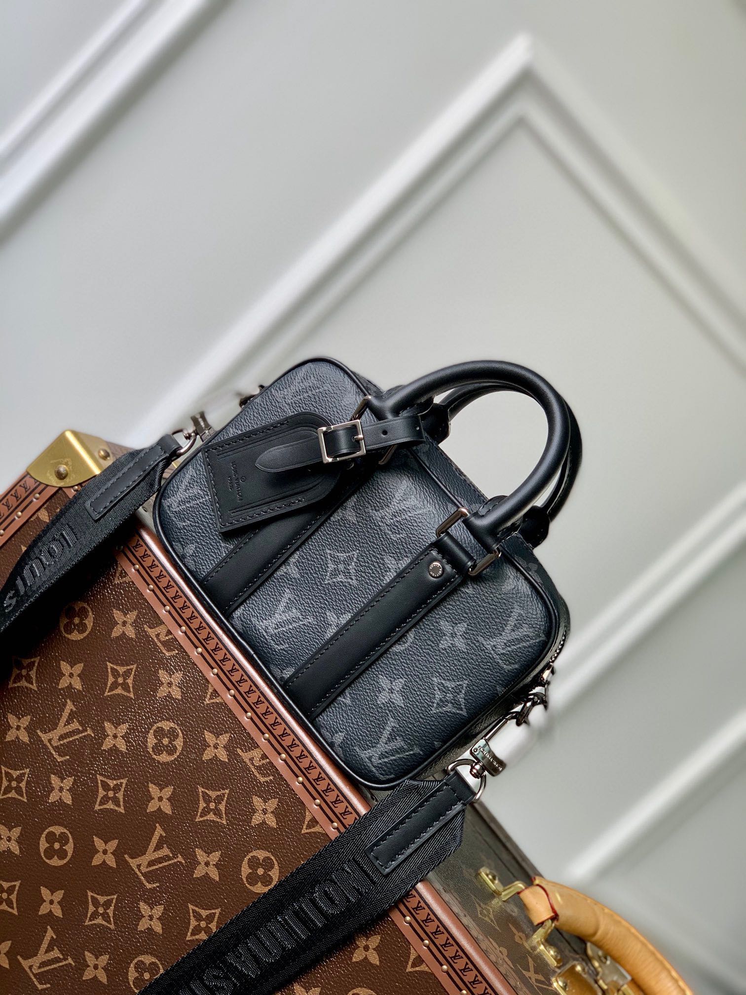 Louis Vuitton Designer Black Monogram Mini Crossbody Bag with Top Handle