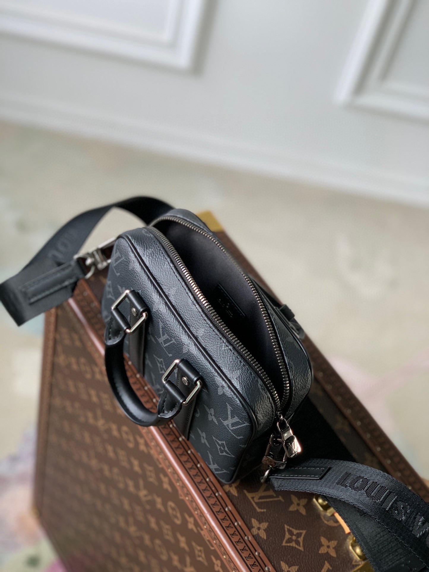 Louis Vuitton Designer Black Monogram Mini Crossbody Bag with Top Handle