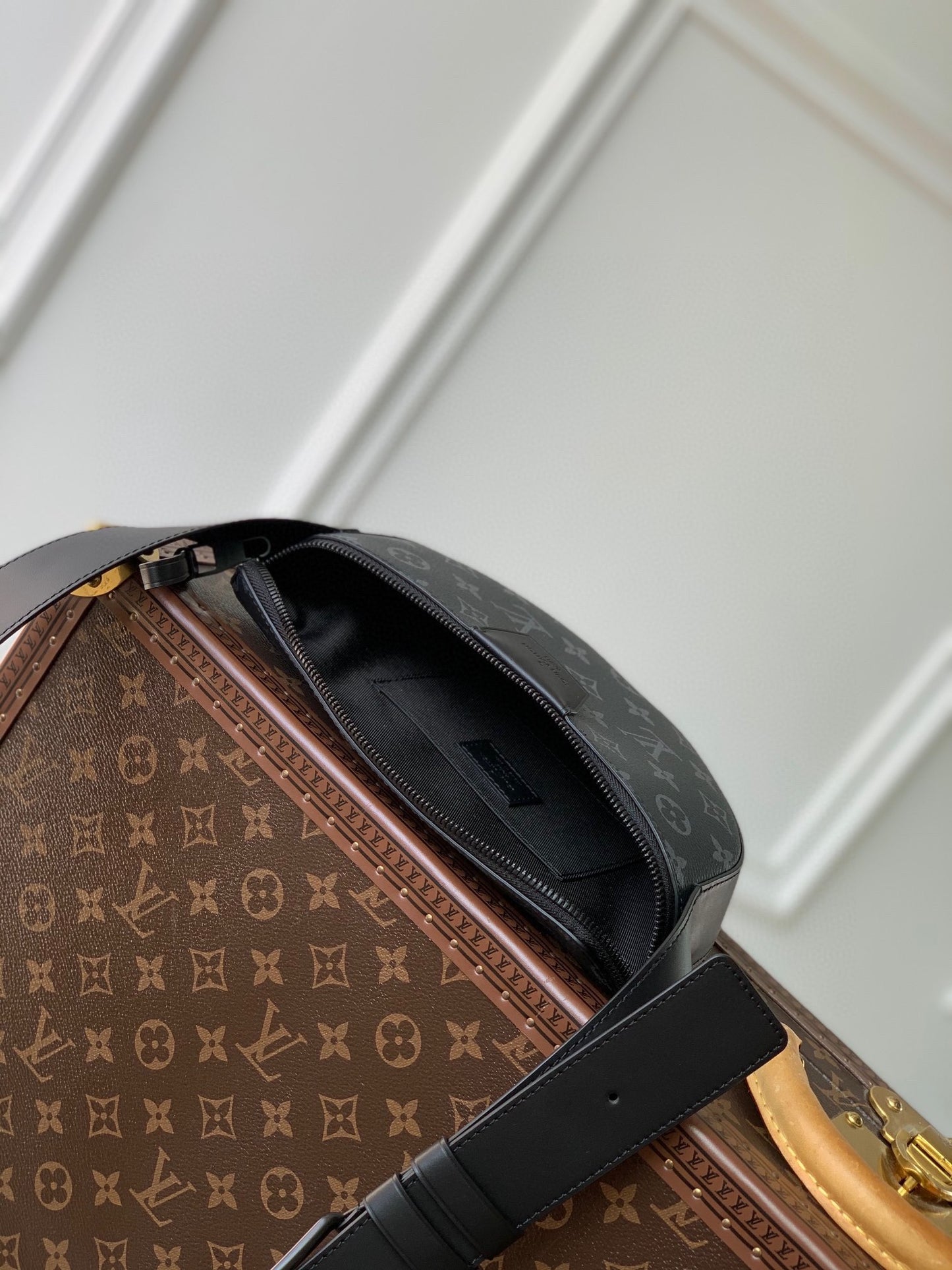 Louis Vuitton Black Monogram Pattern Designer Belt Bag Adjustable Waist Pack