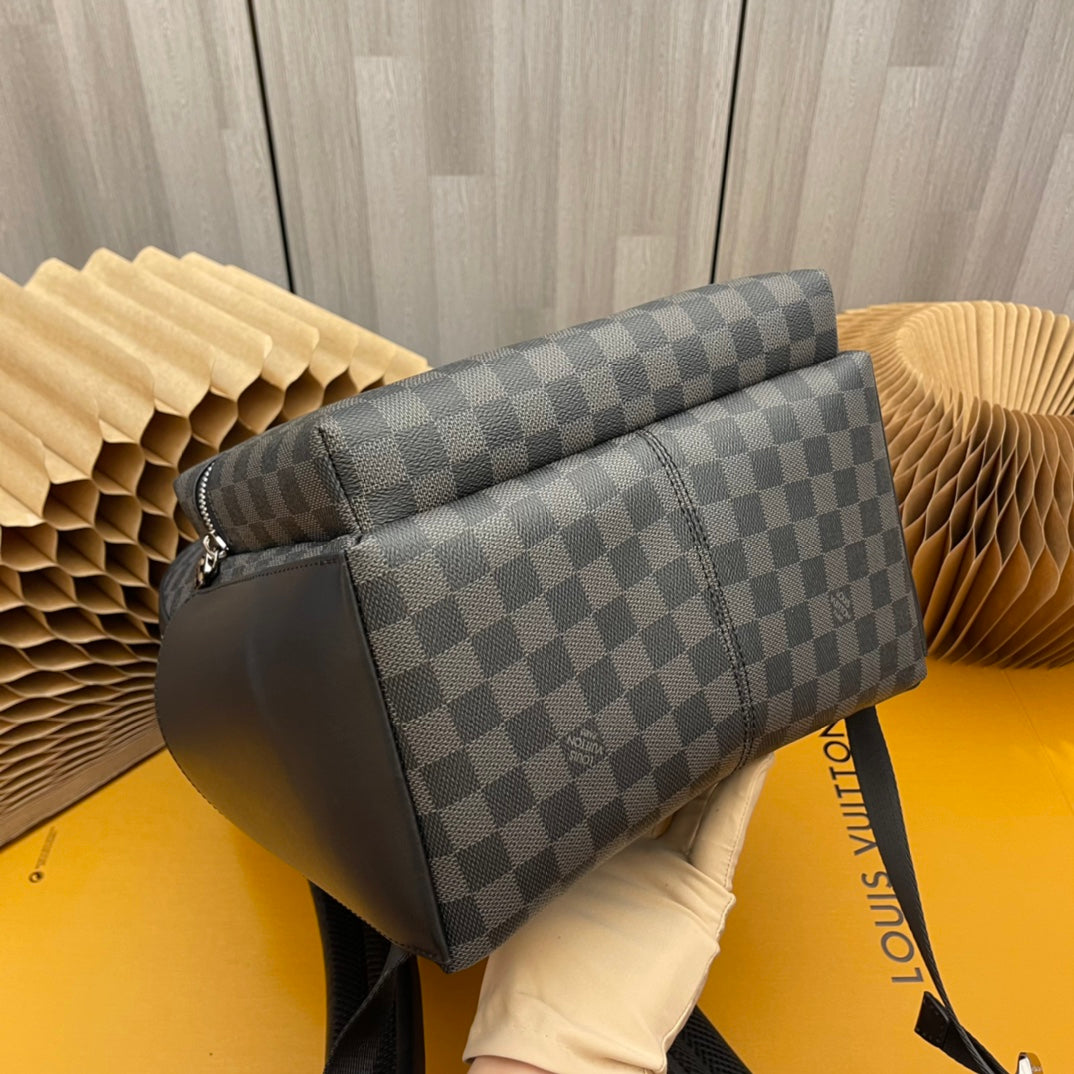 Louis Vuitton Black and Grey Checkerboard Travel Backpack with Zipper Pocket