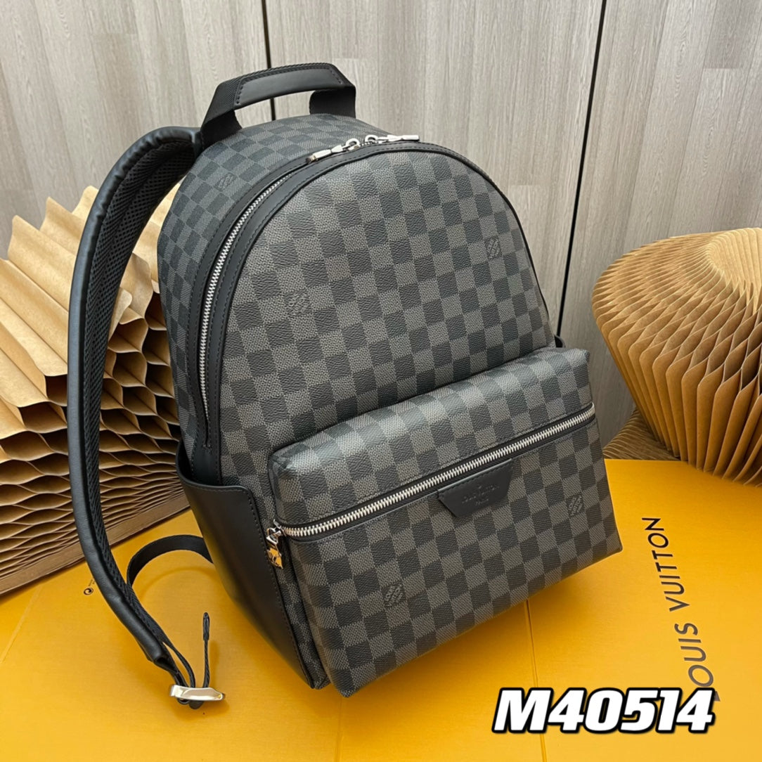 Louis Vuitton Black and Grey Checkerboard Travel Backpack with Zipper Pocket
