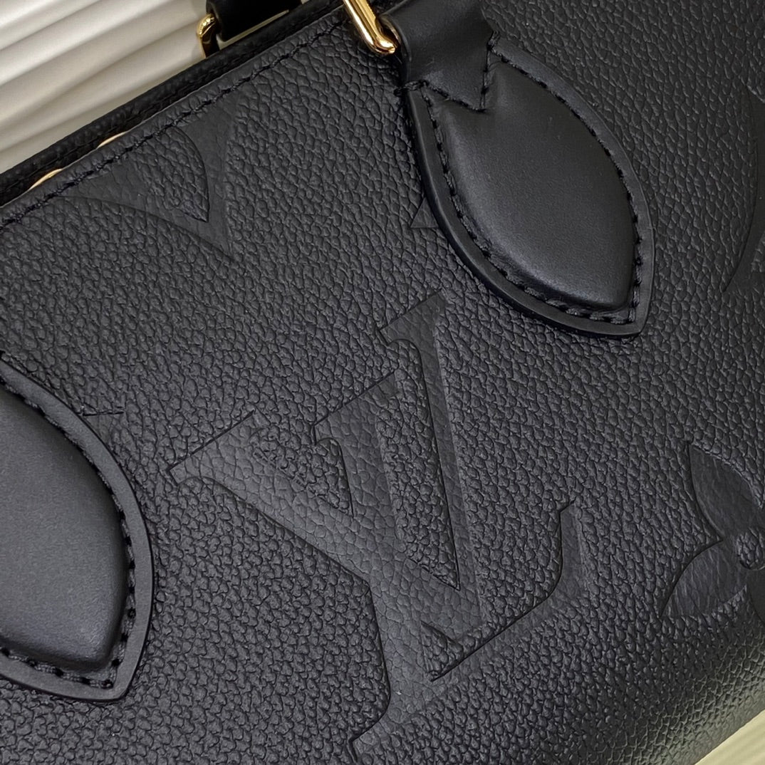Louis Vuitton Black Embossed Leather Top Handle Shoulder Bag with Gold Hardware