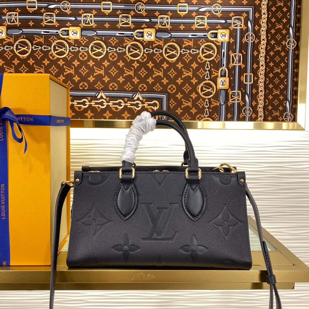 Louis Vuitton Black Embossed Leather Top Handle Shoulder Bag with Gold Hardware