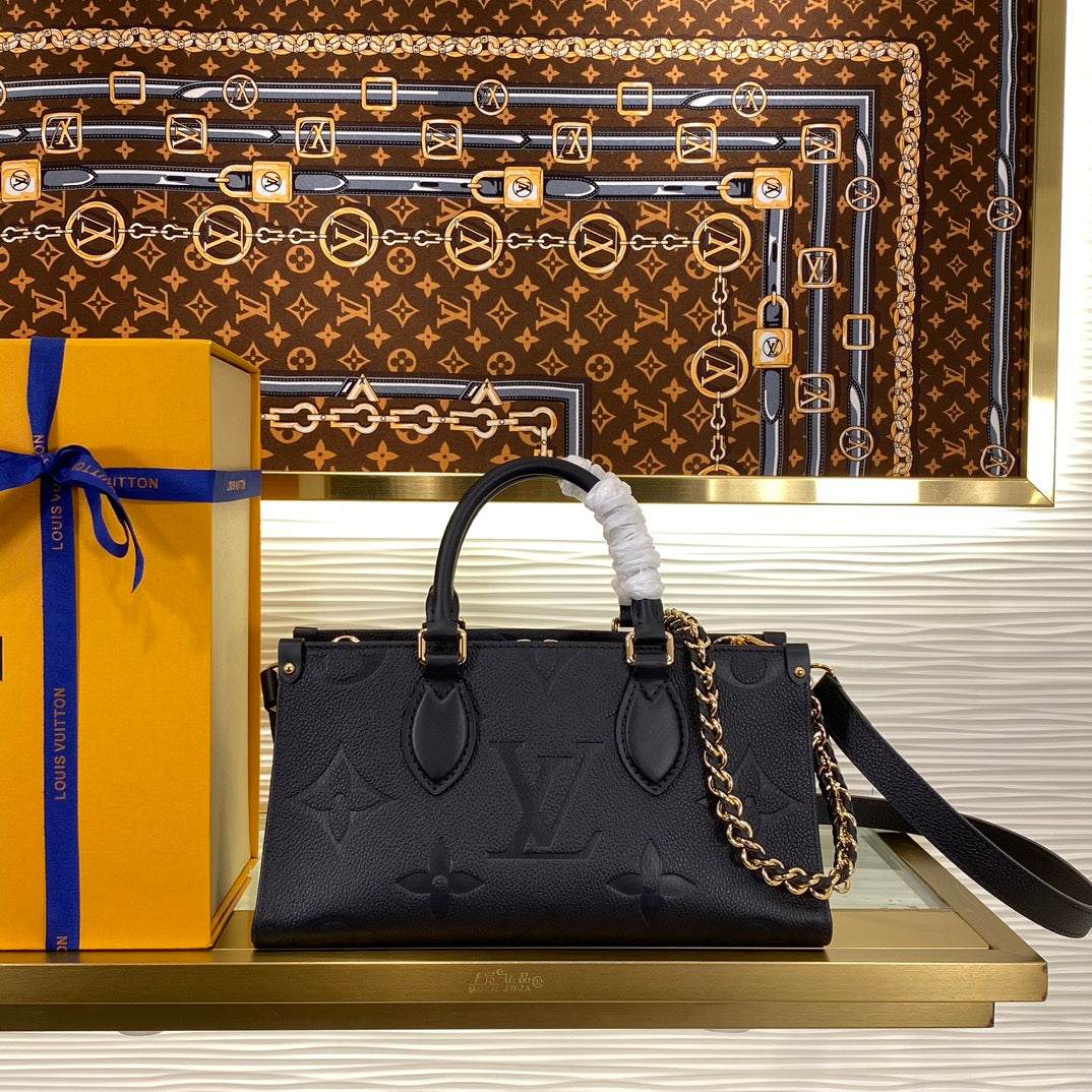 Louis Vuitton Black Embossed Leather Top Handle Shoulder Bag with Gold Hardware