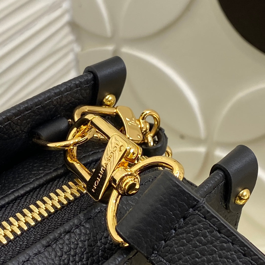 Louis Vuitton Black Embossed Leather Top Handle Shoulder Bag with Gold Hardware