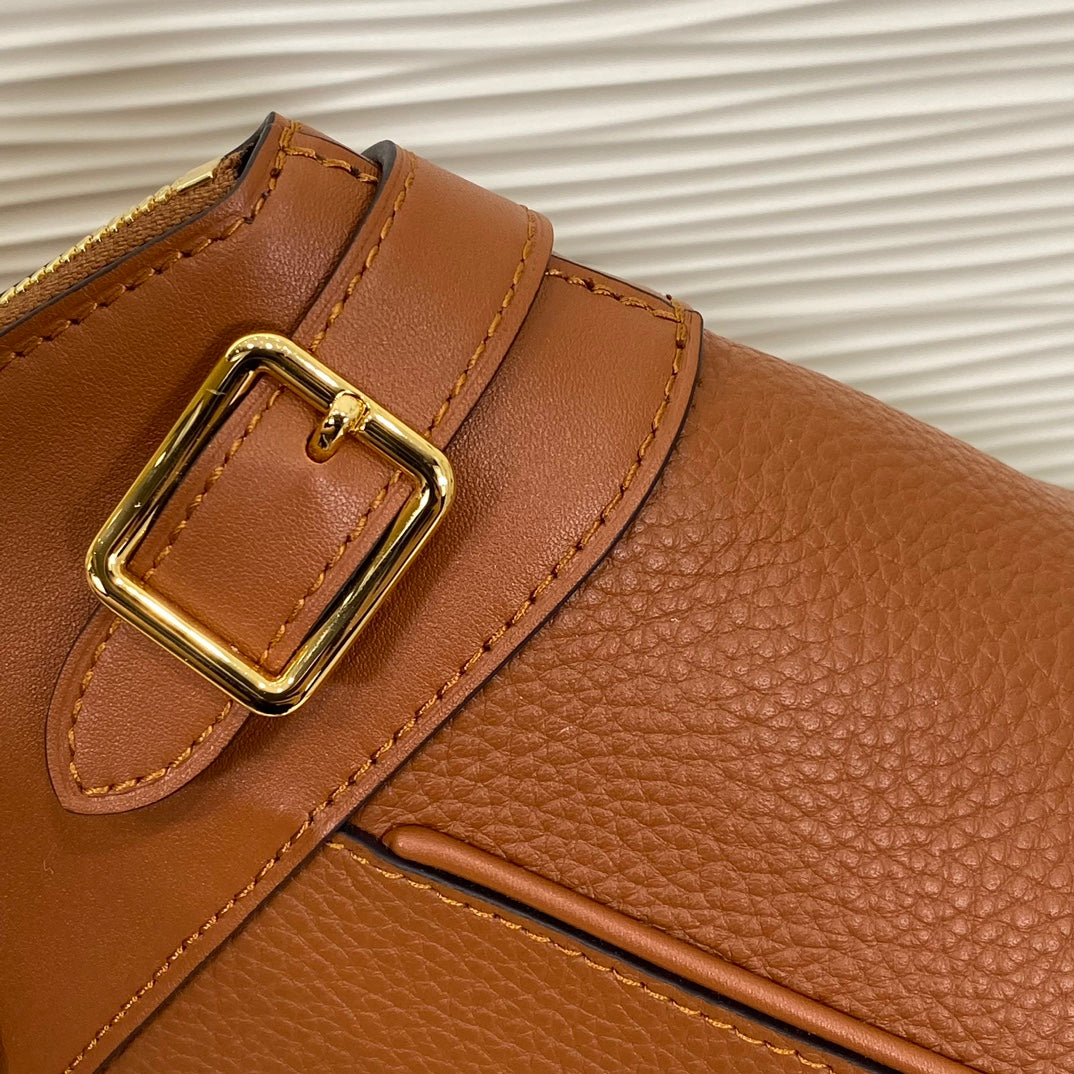 Louis Vuitton Classic Brown Leather Satchel Handbag with Crossbody Strap