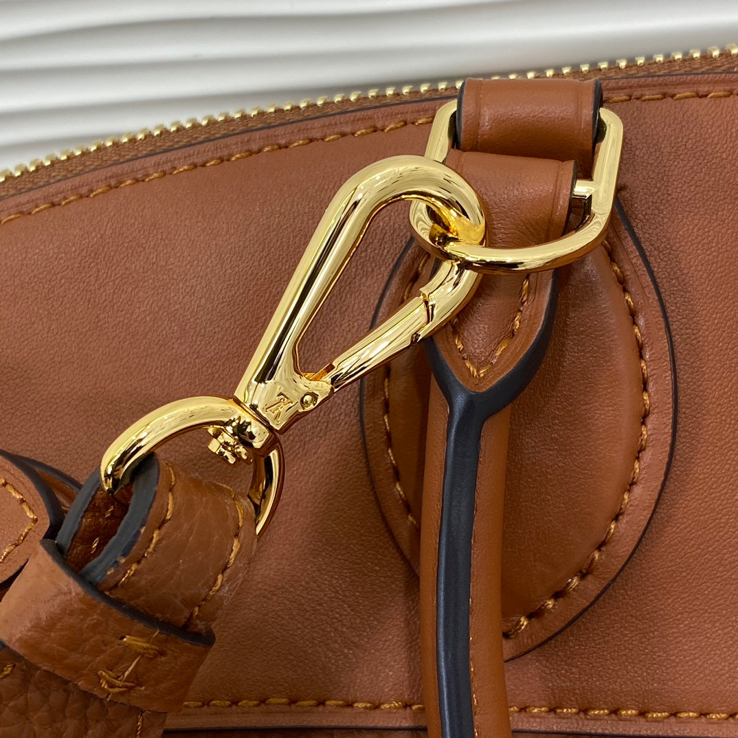 Louis Vuitton Classic Brown Leather Satchel Handbag with Crossbody Strap