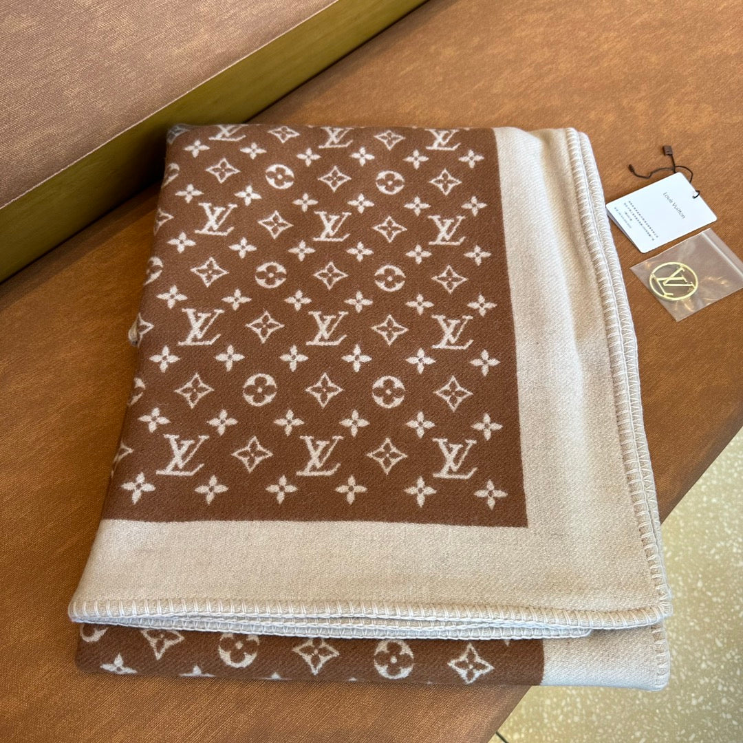 Louis Vuitton Monogram Classic Blanket - Brown and Beige Luxury Wool Cashmere Blend Throw