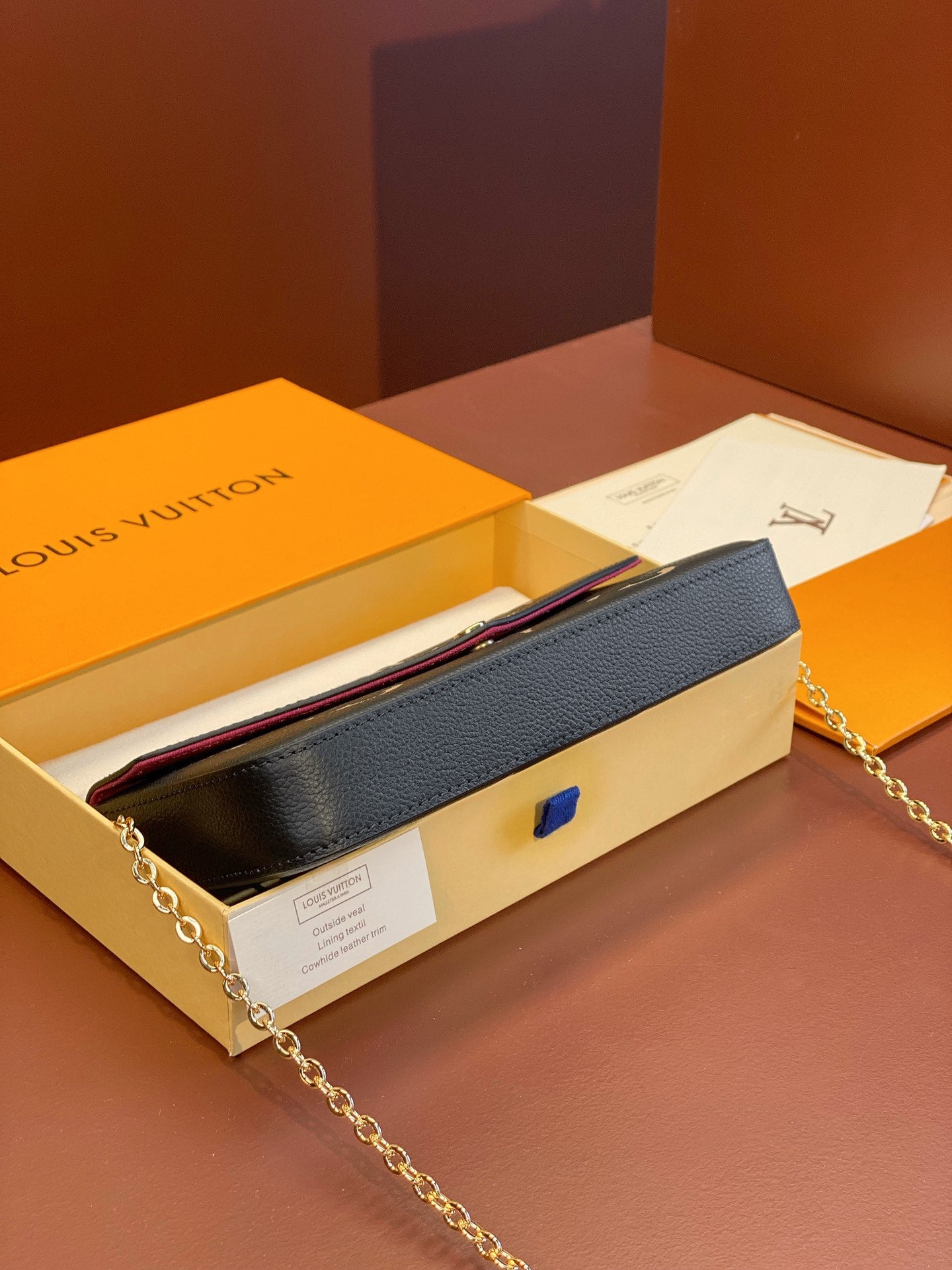 Louis Vuitton Black Embossed Monogram Leather Envelope Clutch with Gold Chain