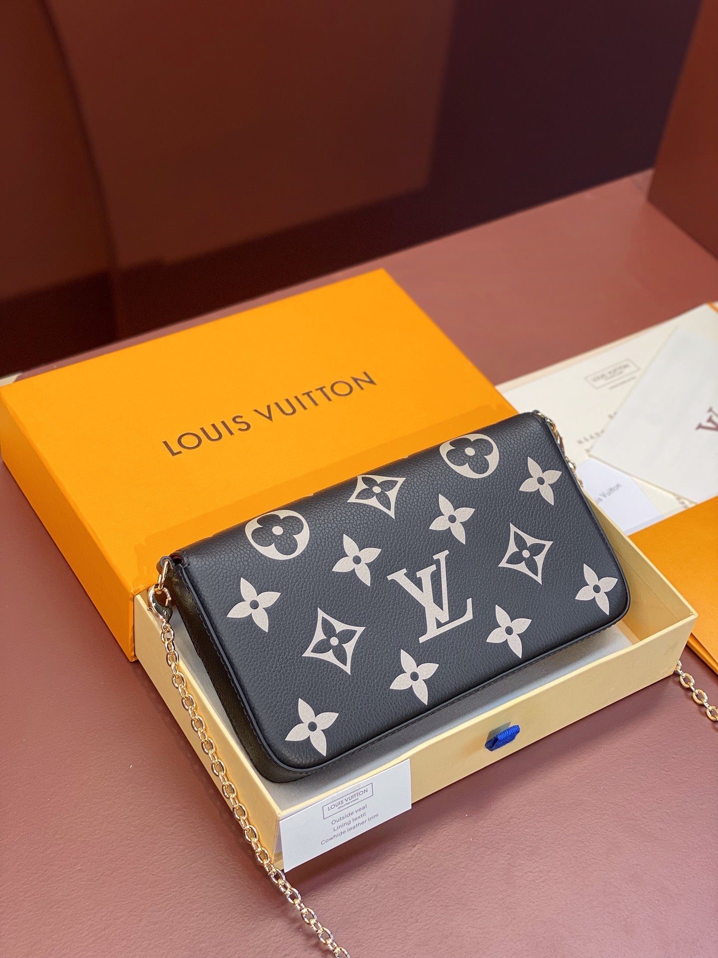 Louis Vuitton Black Embossed Monogram Leather Envelope Clutch with Gold Chain