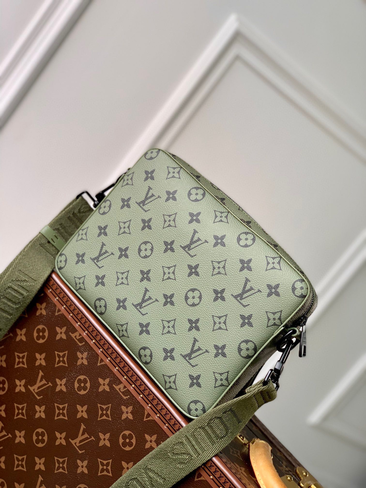 Louis Vuitton Olive Green Monogram Crossbody Bag with Detachable Red Pouch