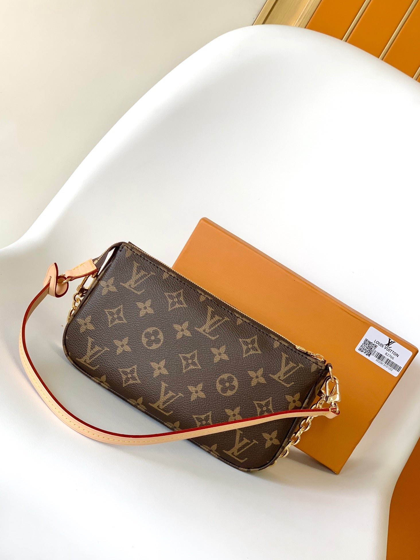 Louis Vuitton Brown Monogram Canvas Pochette Shoulder Bag with Gold Chain