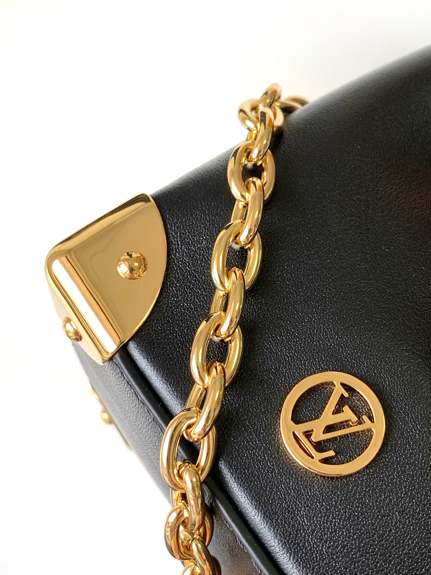 Louis Vuitton Luxury Black Leather Bucket Crossbody Bag with Gold Hardware