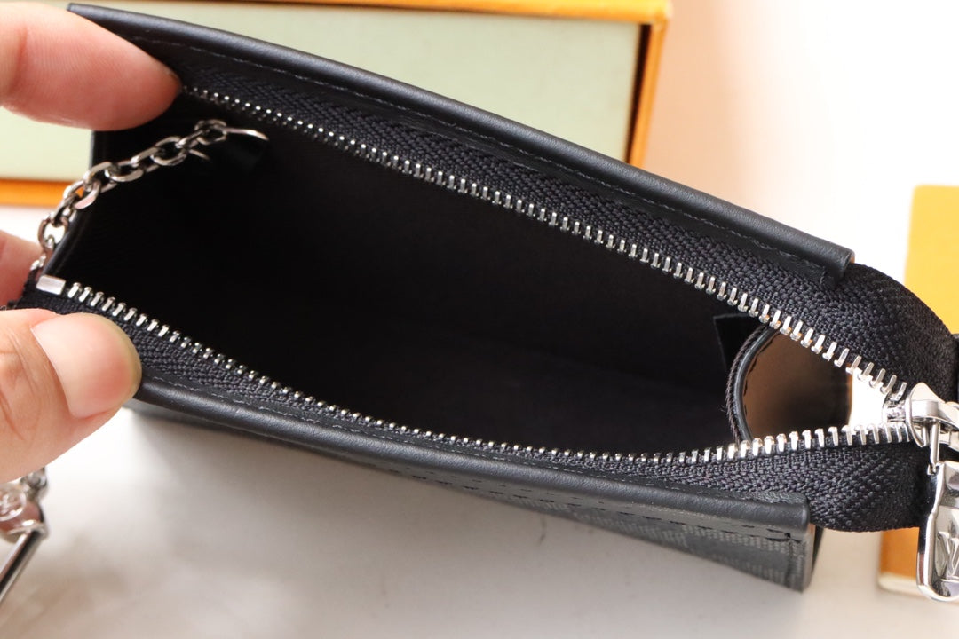 Louis Vuitton Black and Grey Checkerboard Pattern Zipper Clutch Wallet