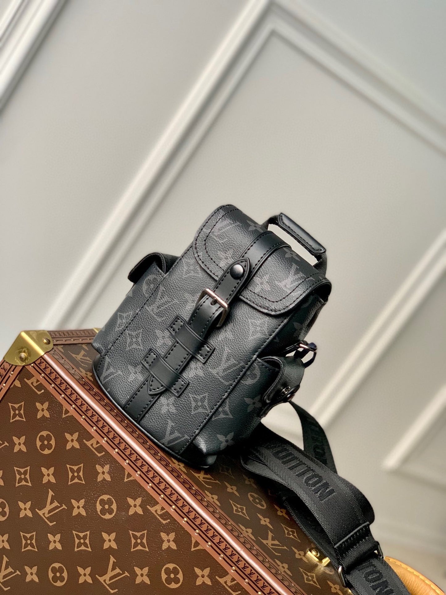 Louis Vuitton Black Monogram Canvas Mini Crossbody Bag with Wide Strap