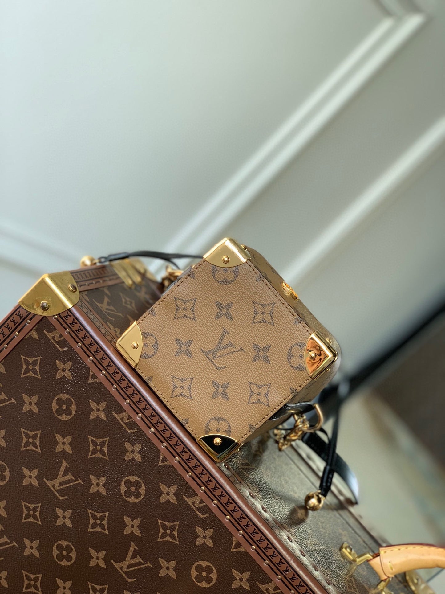 Louis Vuitton Brown Monogram Canvas Bucket Bag with Gold Chain and Leather Strap