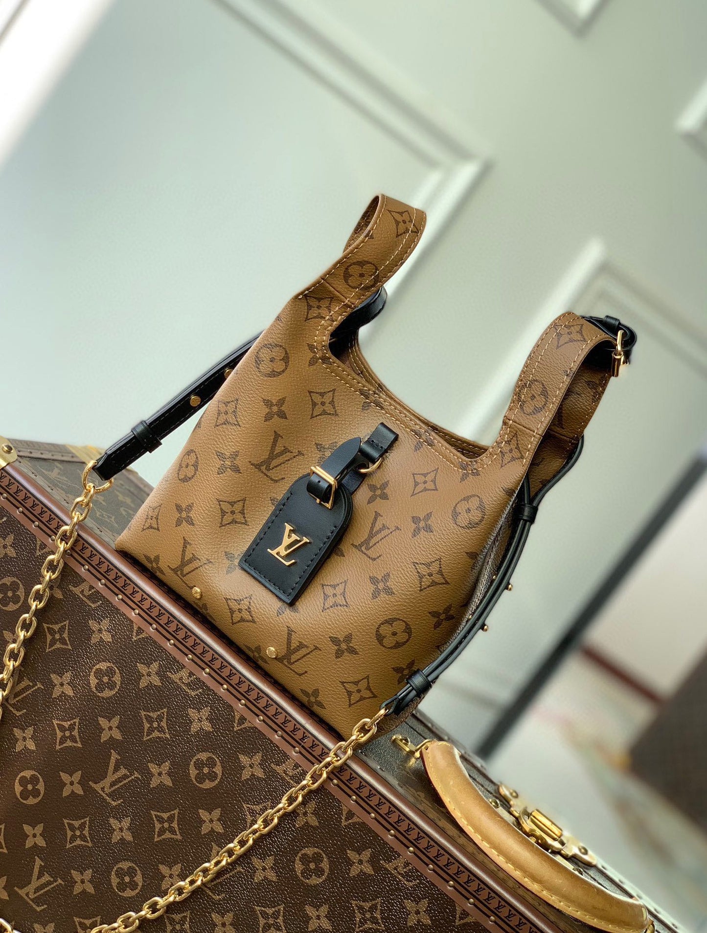 Louis Vuitton Brown Monogram Asymmetric Triangle Top Handle Leather Bag