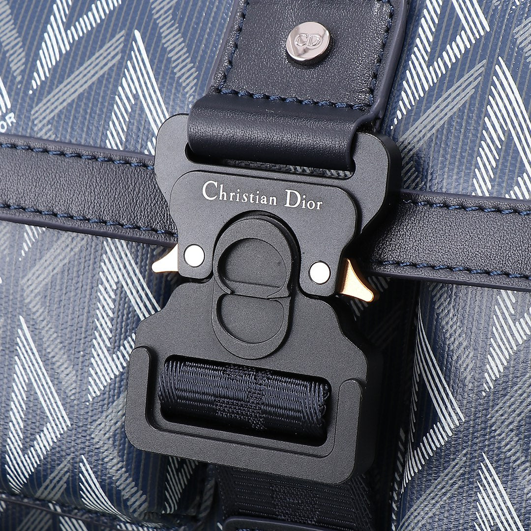 Dior Grey Geometric Pattern Crossbody Messenger Bag with Buckle