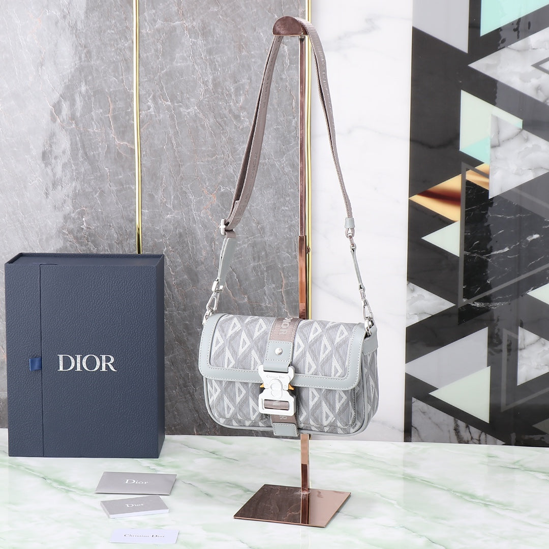 Christian Dior CD Diamond Grey Messenger Bag with Adjustable Strap