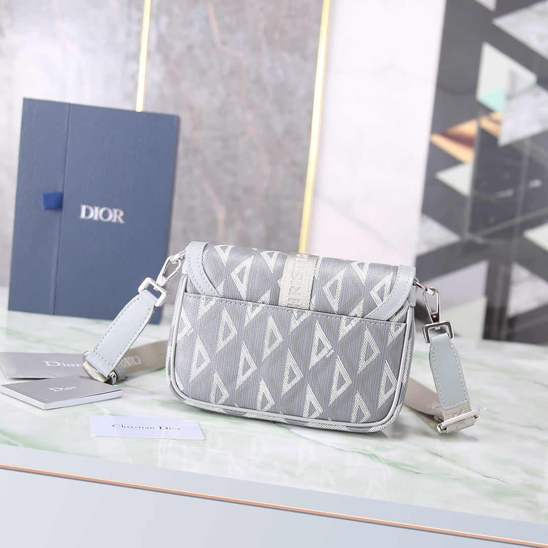 Dior Modern Grey Geometric Print Canvas Shoulder Bag with Metal Buckle