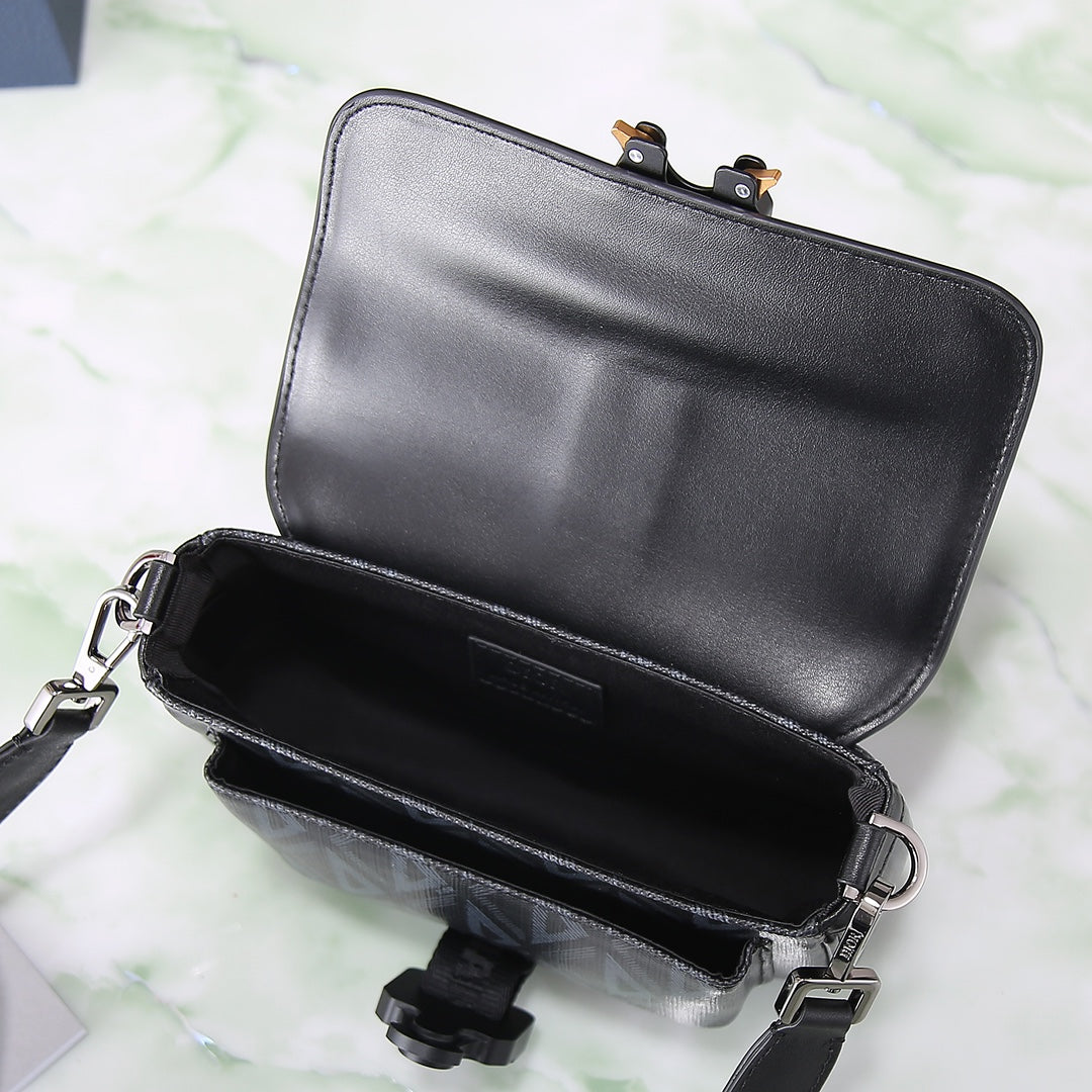 Dior Black Diamond Pattern Crossbody Messenger Bag with Buckle