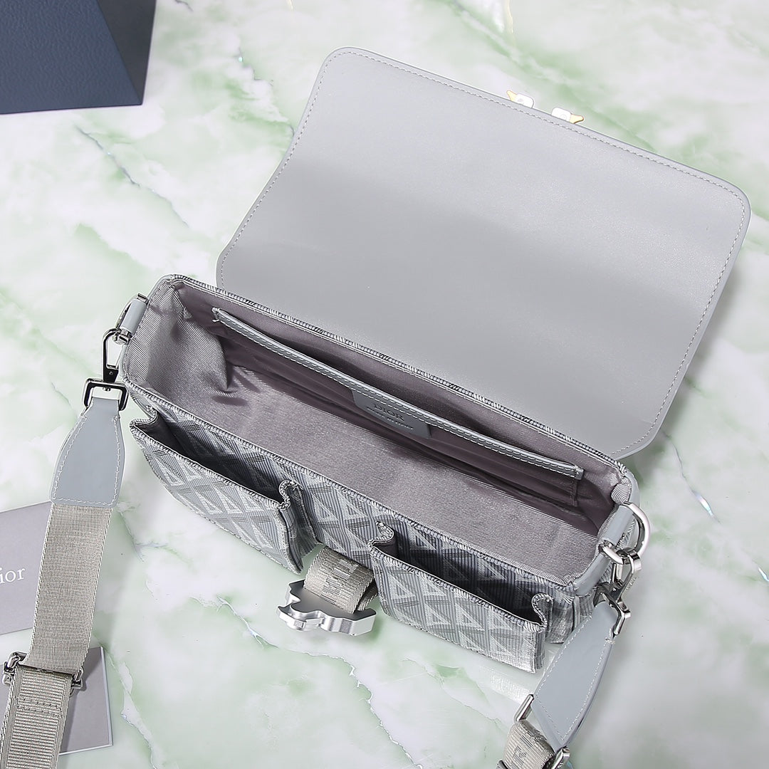 Dior Light Blue Geometric Canvas Crossbody Bag with Metal Buckle