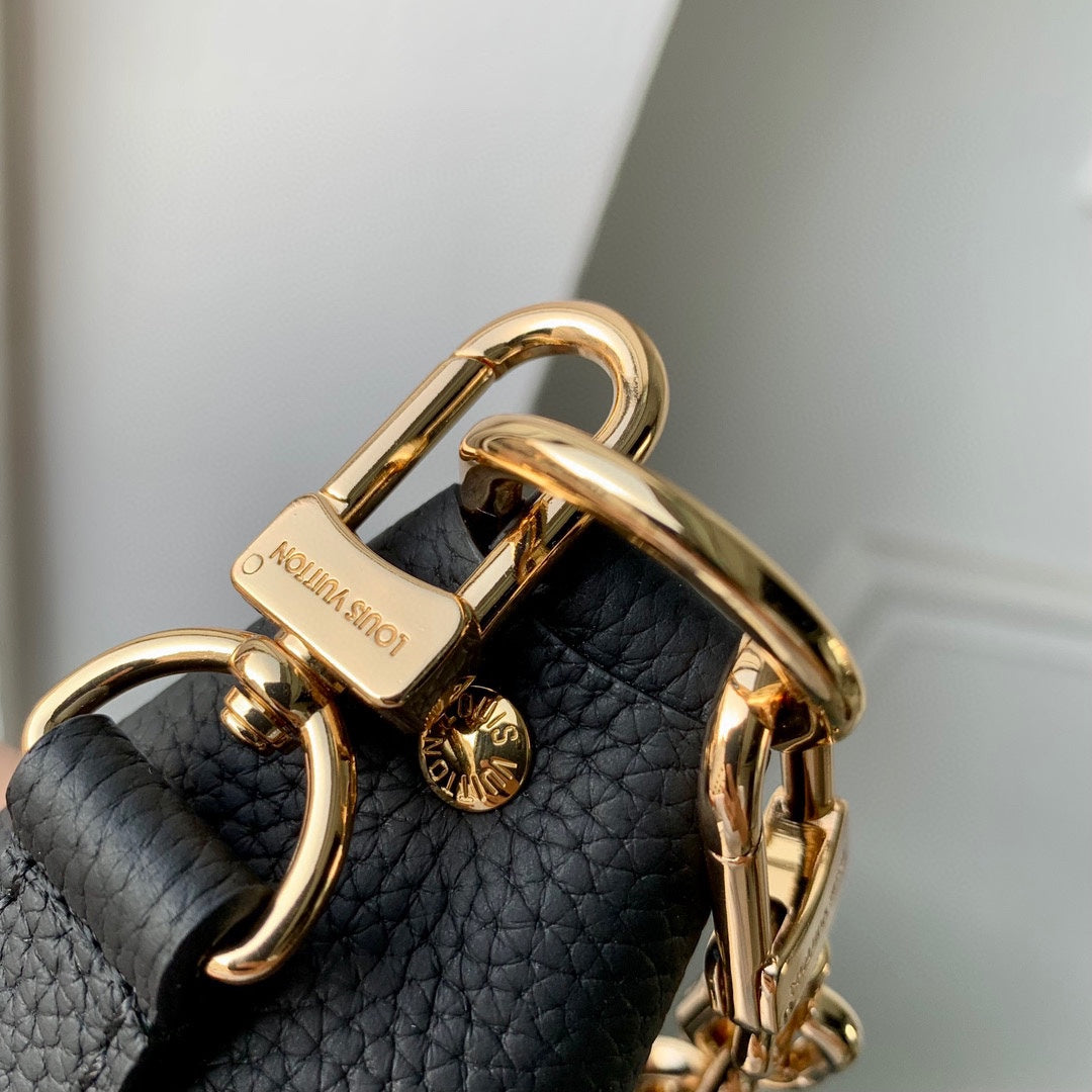 Louis Vuitton Black Embossed Leather Crescent Shoulder Bag with Gold Chain
