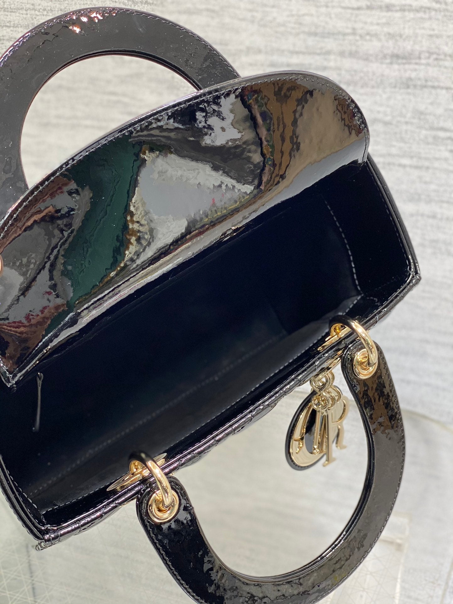 Lady Dior Mini Bag - Black Cannage Patent Calfskin with Gold-Tone Hardware