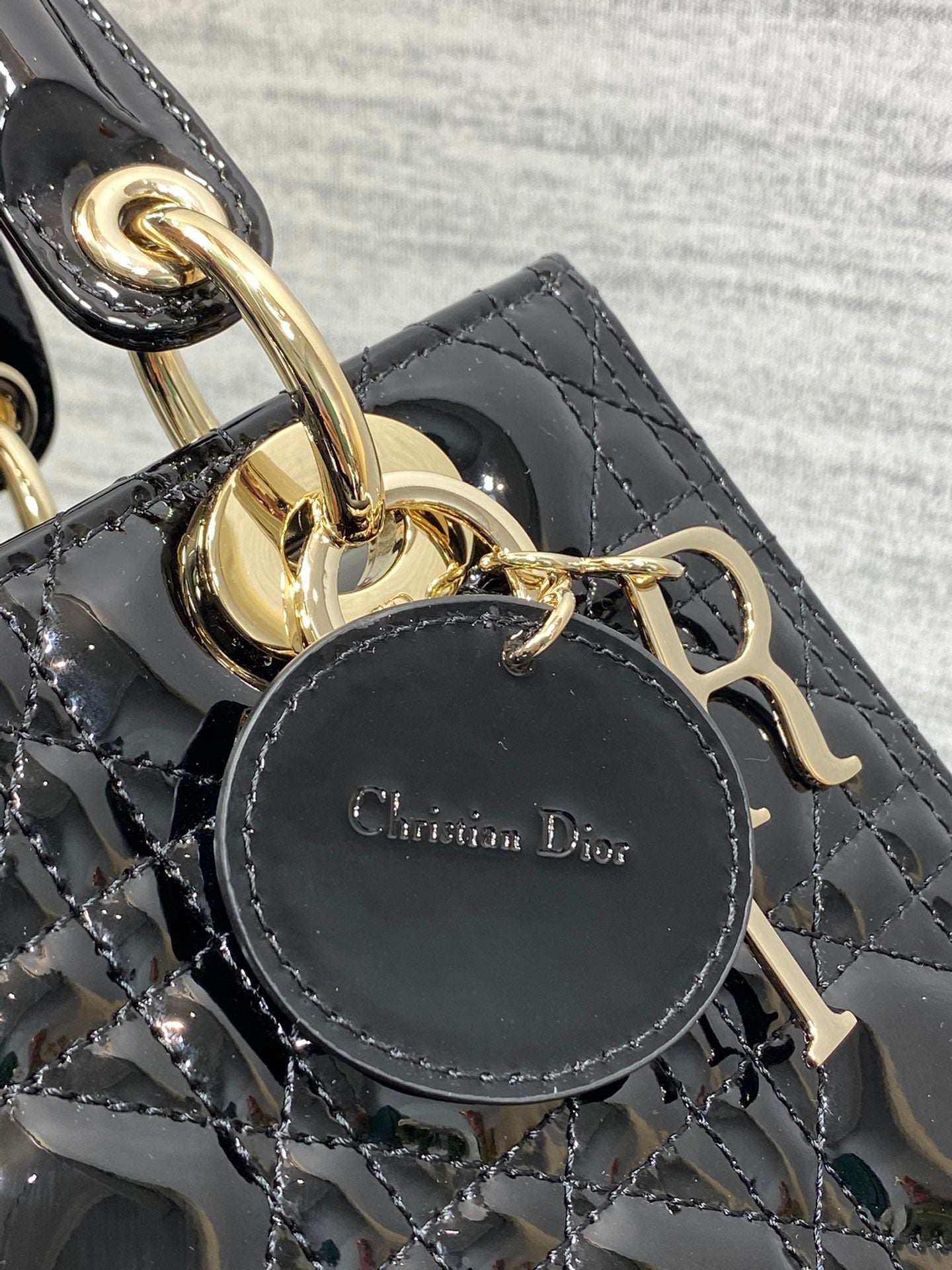 Lady Dior Mini Bag - Black Cannage Patent Calfskin with Gold-Tone Hardware