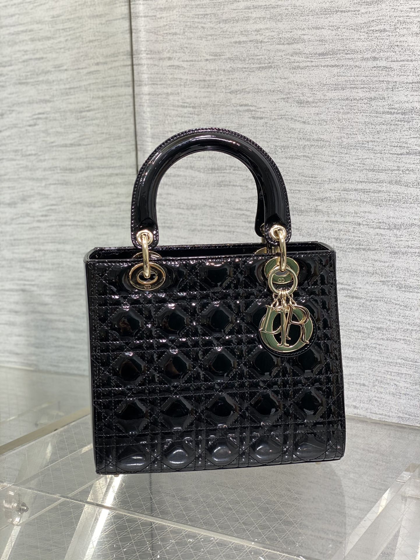 Dior Classic Black Patent Leather Quilted Mini Crossbody Handbag