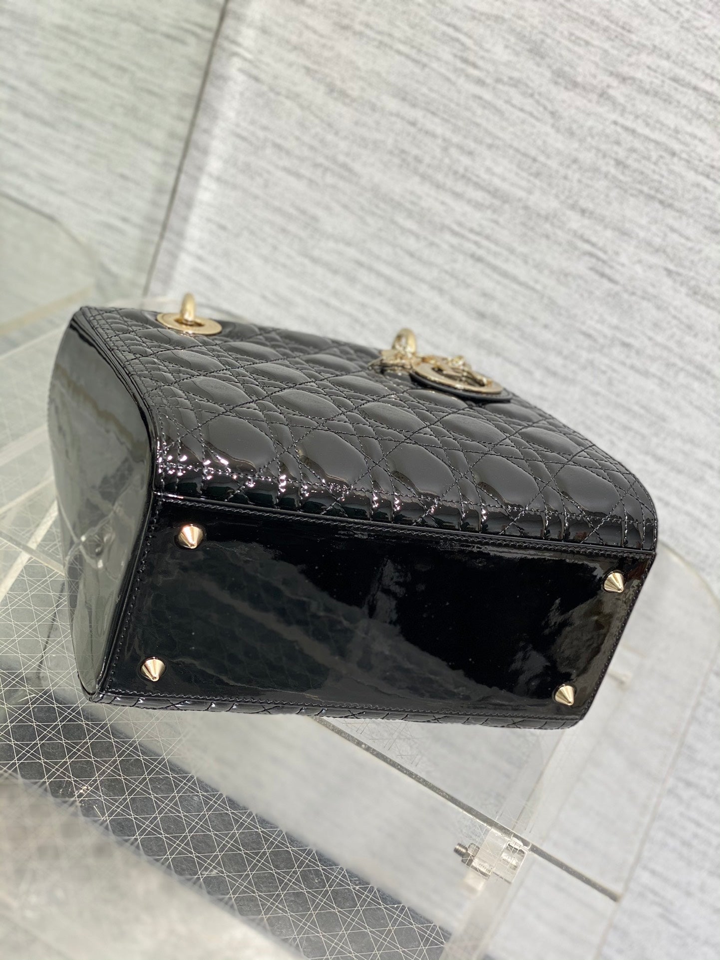 Christian Dior Lady Dior Small Handbag Black Cannage Patent Leather