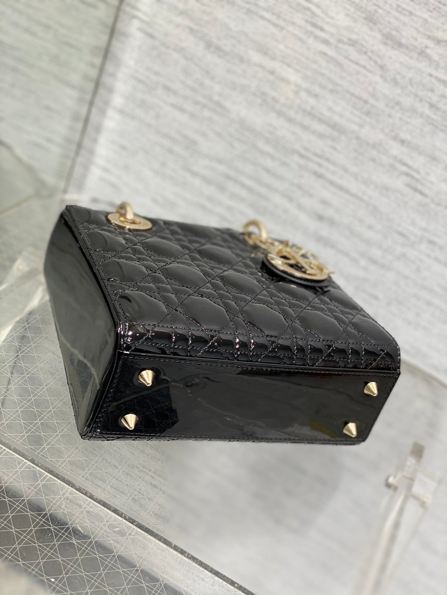 Dior Classic Black Quilted Patent Leather Mini Top Handle Bag