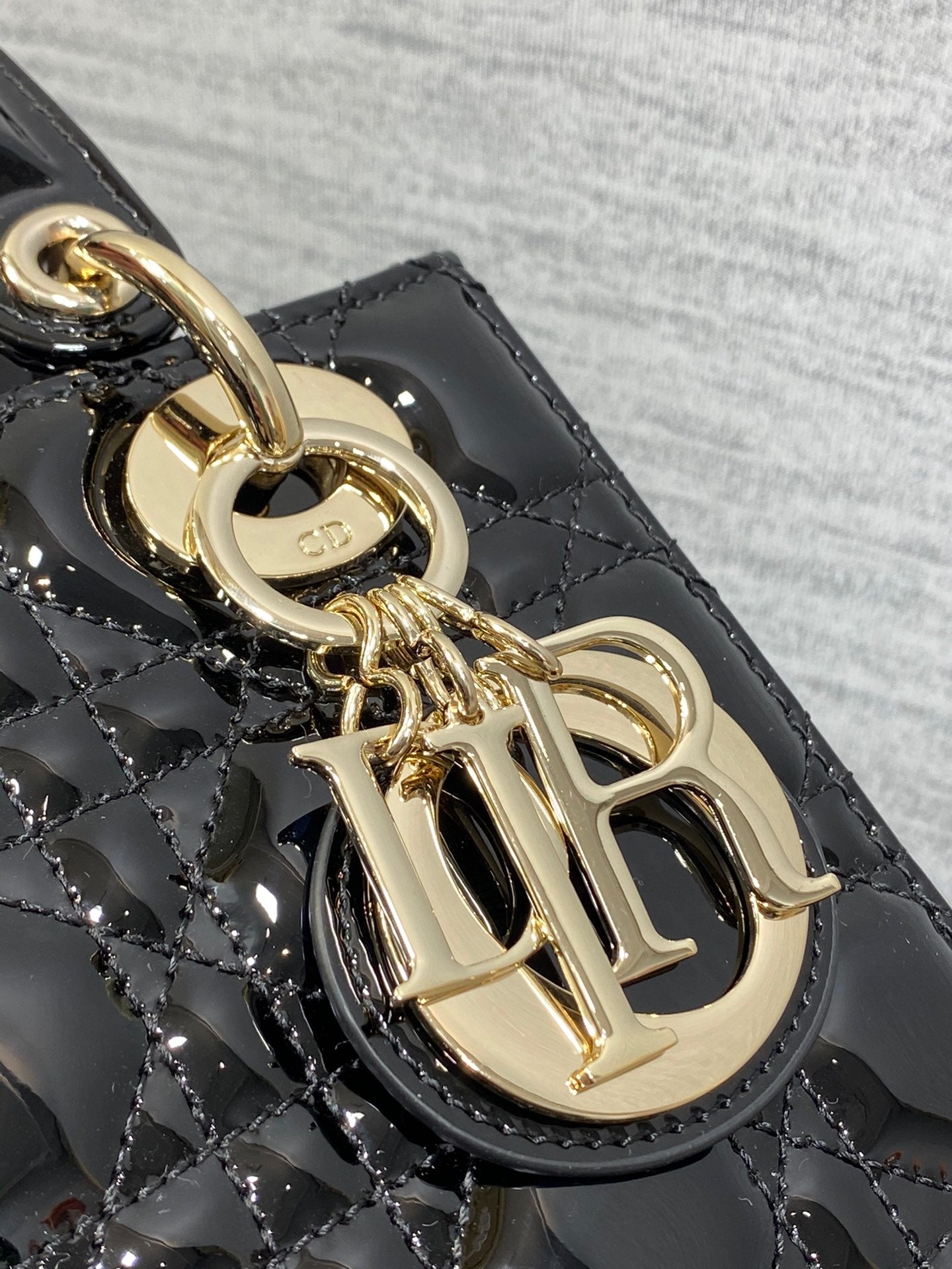 Dior Classic Black Quilted Patent Leather Mini Top Handle Bag