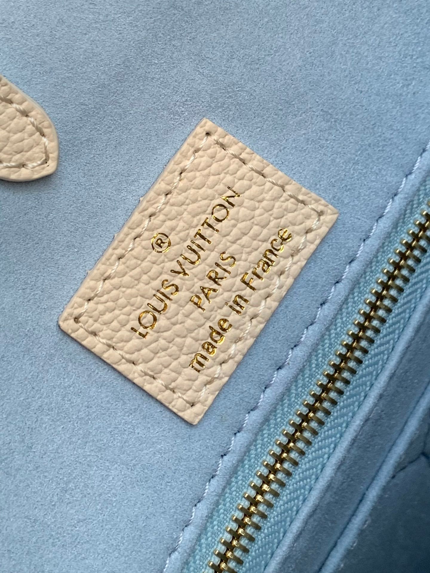 Louis Vuitton Elegant Beige and Pastel Blue Monogram Pattern Top Handle Tote Bag
