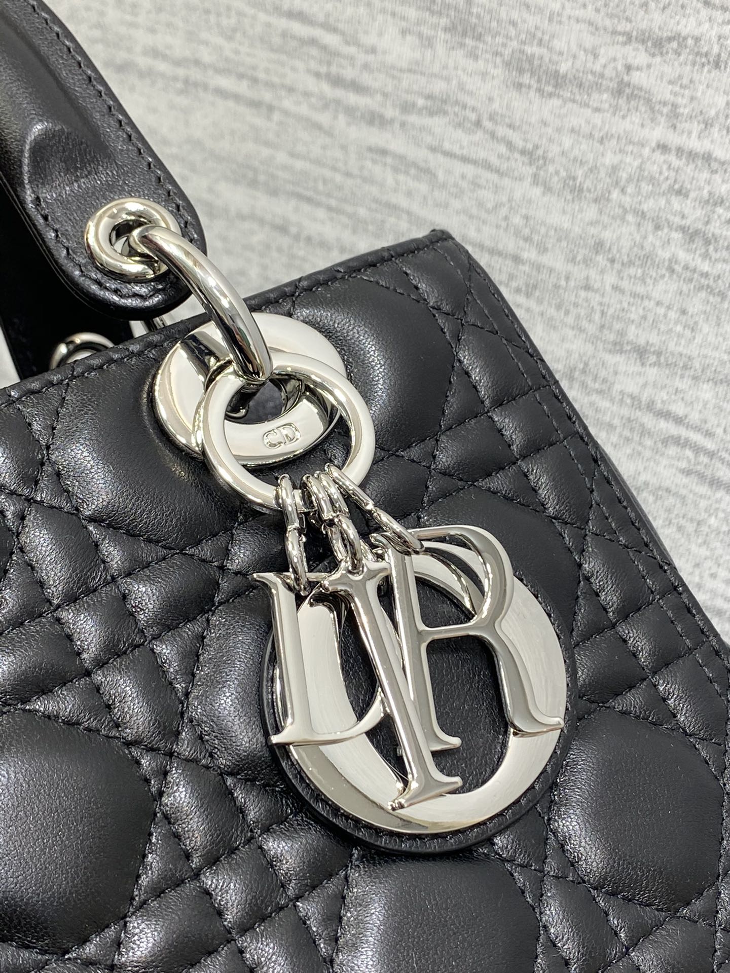 Dior Classic Black Quilted Leather Top Handle Handbag with Shoulder Strap