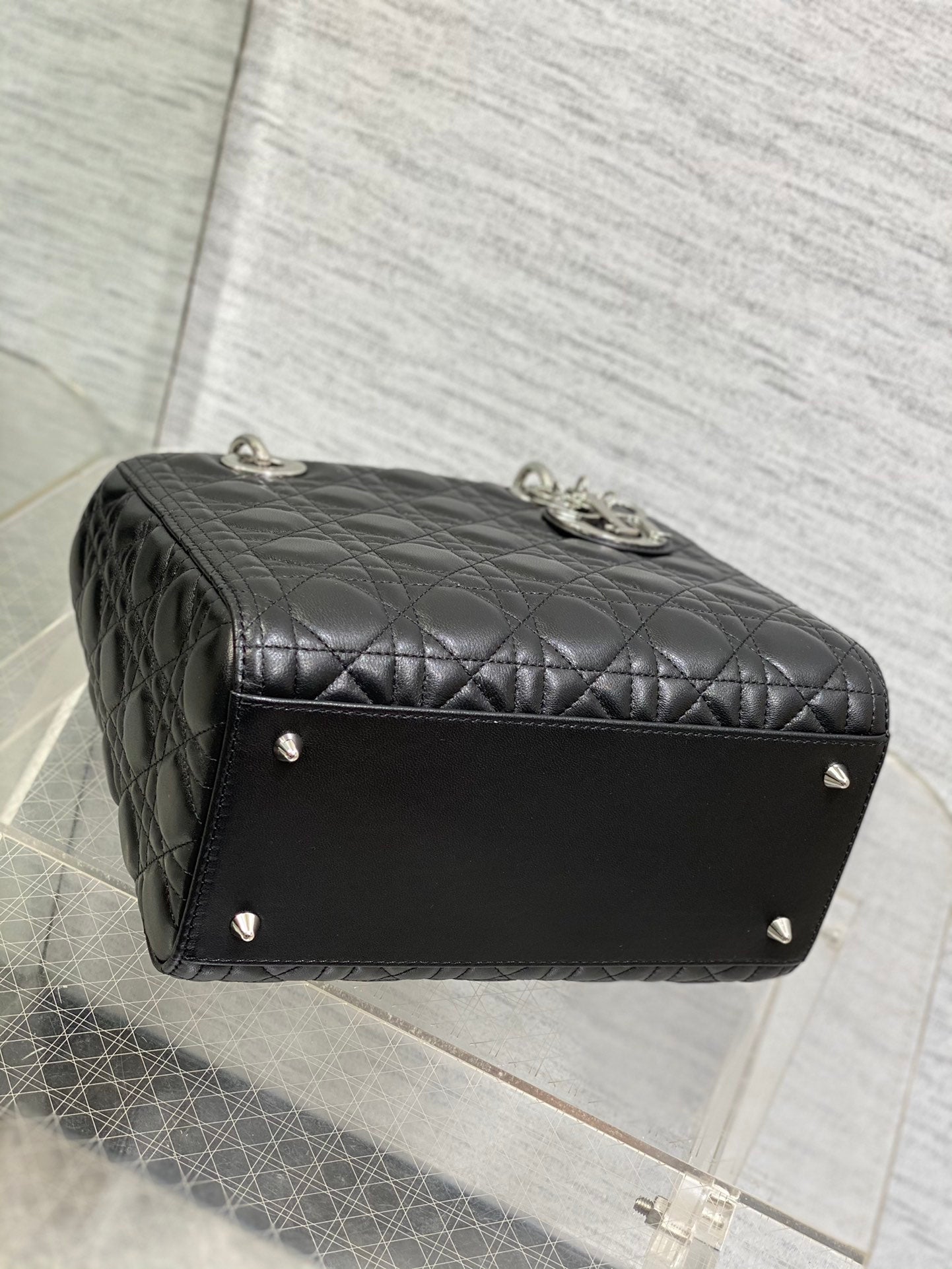 Dior Classic Black Quilted Leather Top Handle Handbag with Shoulder Strap