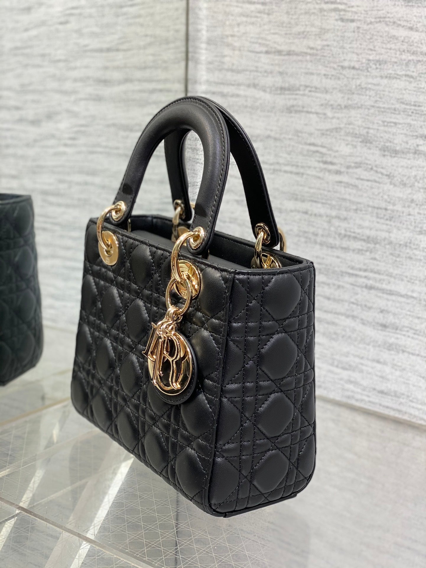 Dior Classic Black Quilted Leather Handbag with Gold-Tone Charms