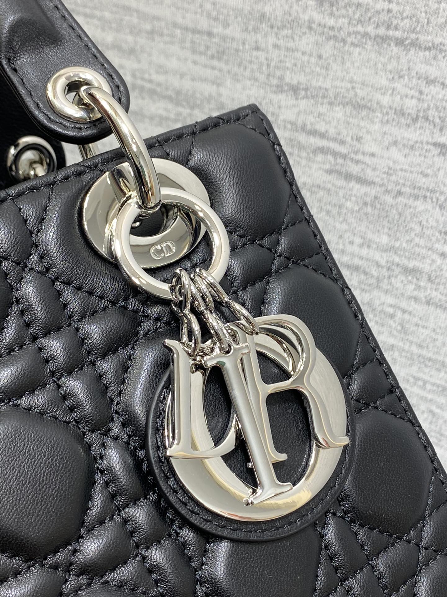 Dior Classic Black Quilted Leather Handbag with Top Handles and Strap