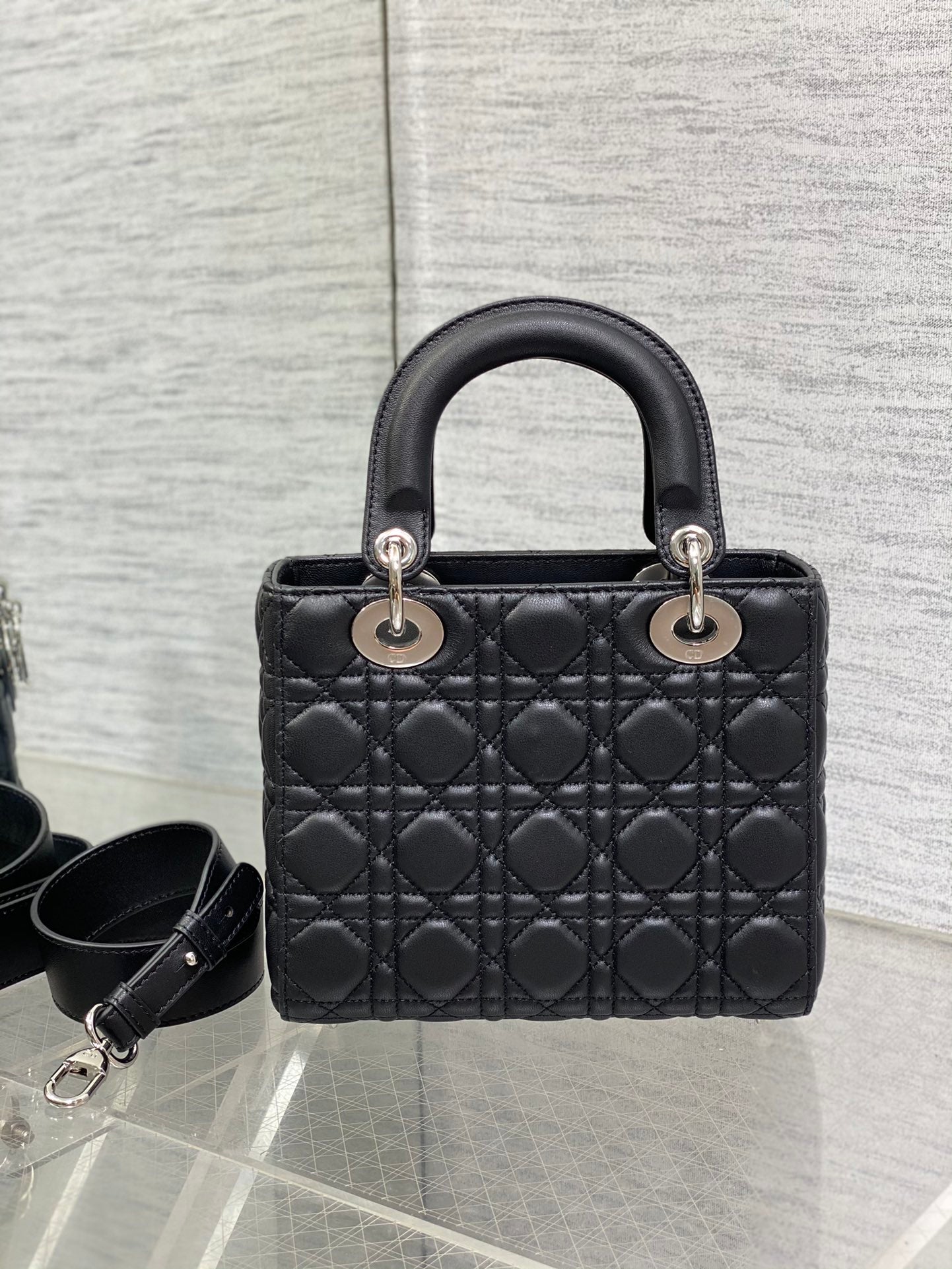 Dior Black Quilted Leather Top Handle Bag with Removable Crossbody Strap