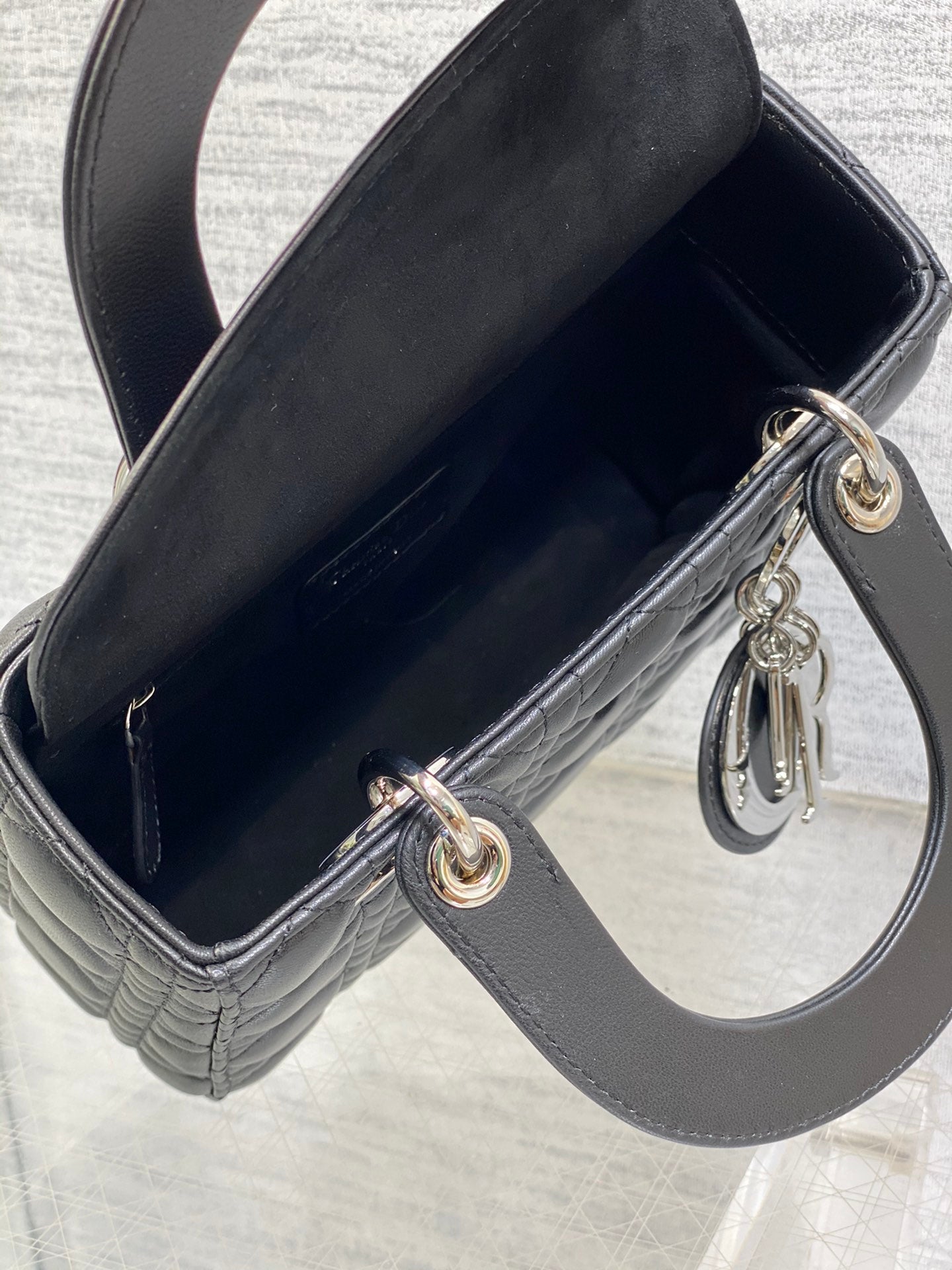 Dior Black Quilted Leather Top Handle Bag with Removable Crossbody Strap