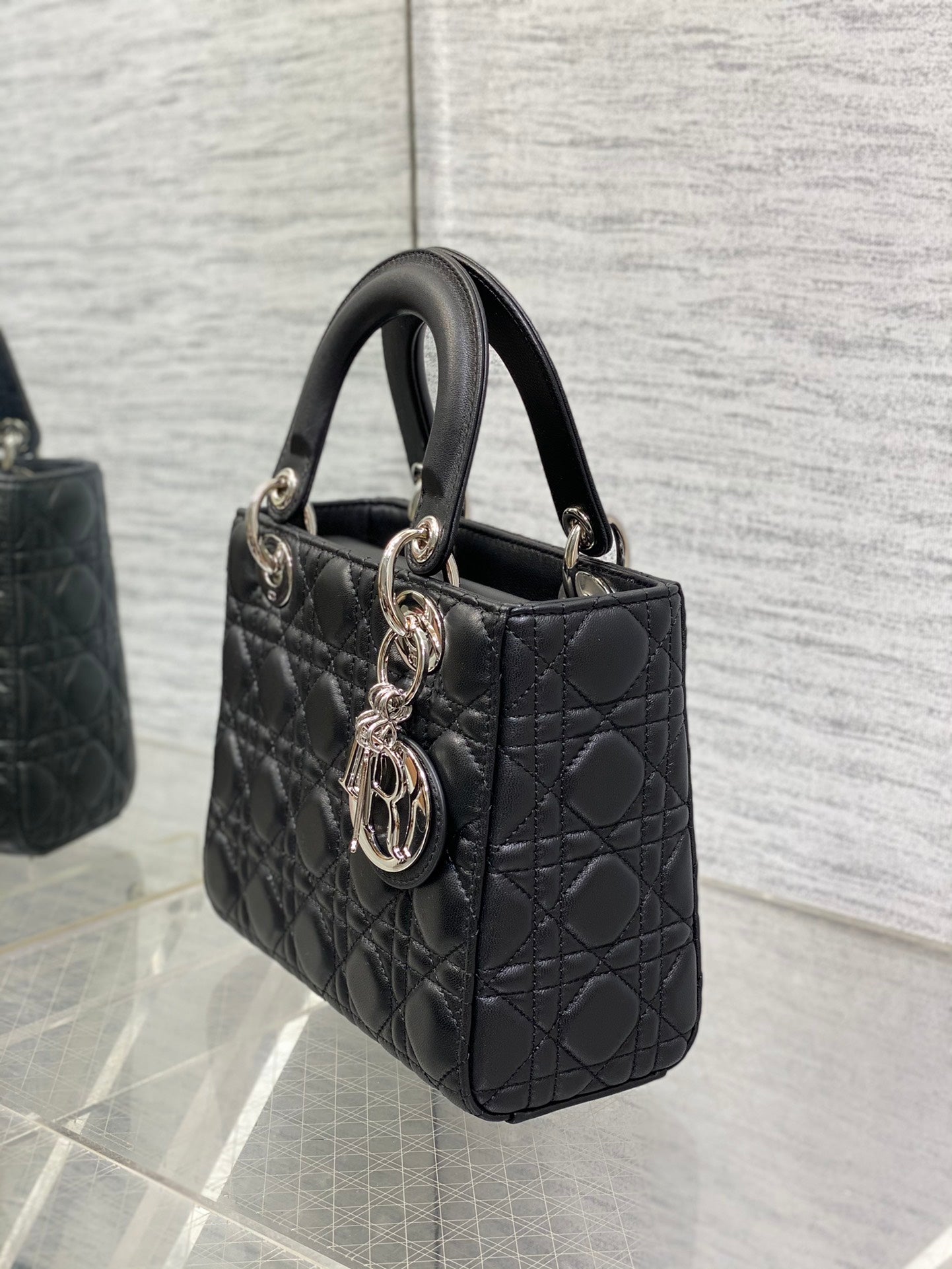 Dior Black Quilted Leather Top Handle Bag with Removable Crossbody Strap